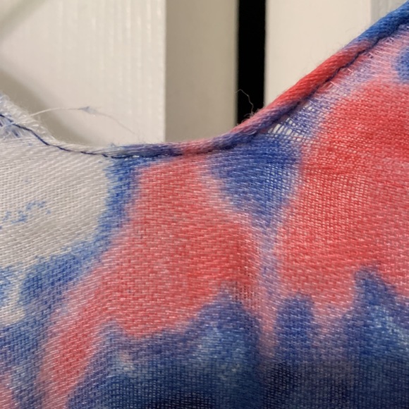 NWOT Blue, Pink, Gray tie dye, striped sleeve/hem coverup 36” long w tassels - Picture 6 of 6